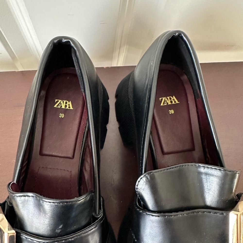 Zara Chunky Black Penny Loafers Size 8.5 (39) - Picture 6 of 7